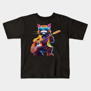 A Cat Who Is The Essence Of A Cool And Funky Guitarist Kids T-Shirt